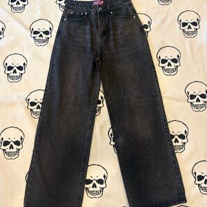Edikted black acid was wide leg Denim pants